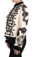 Dolce & Gabbana White Wool Black Floral Baroque Jacket