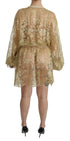 Dolce & Gabbana Gold Lace See Through A-Line Knee Length Dress