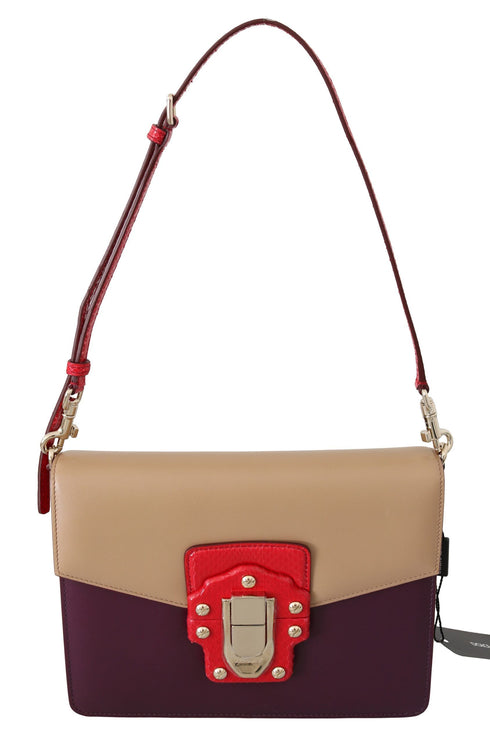 Dolce & Gabbana Purple Beige Red Leather LUCIA Crossbody Purse Bag for Women