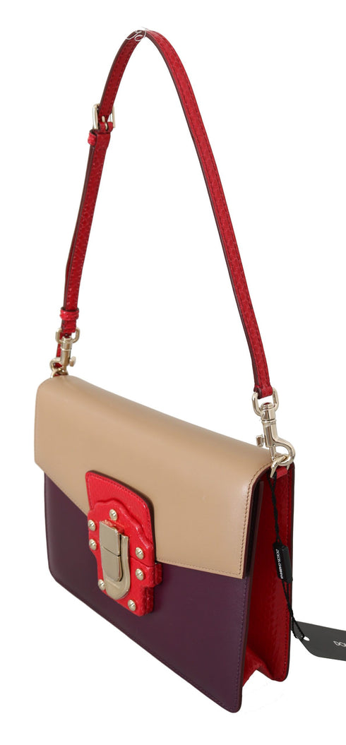 Dolce & Gabbana Purple Beige Red Leather LUCIA Crossbody Purse Bag for Women