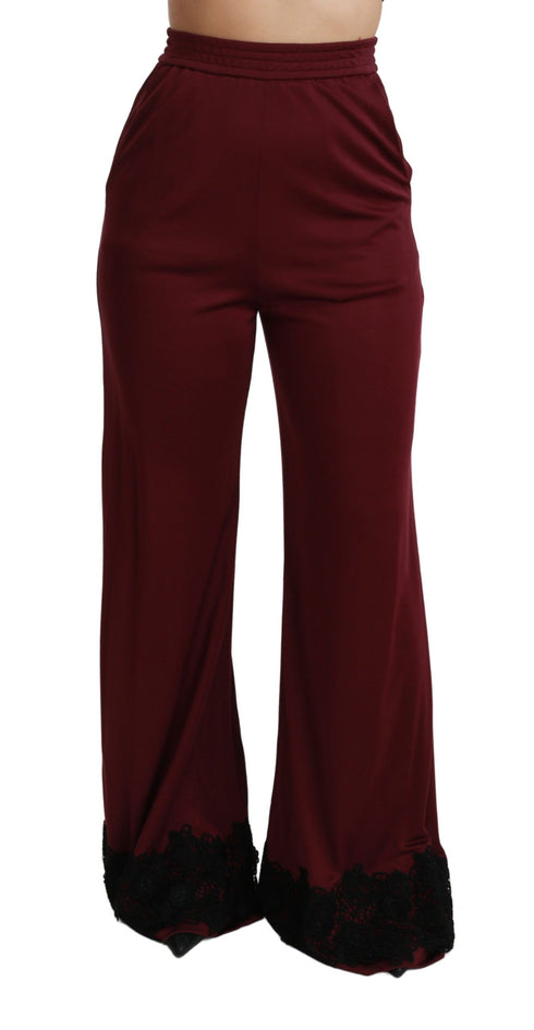Dolce & Gabbana Black Lace High Waist Wide Leg Maroon Pants