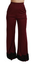 Dolce & Gabbana Black Lace High Waist Wide Leg Maroon Pants