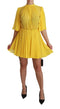 Dolce & Gabbana Yellow Pleated A-line Mini 100% Silk Dress