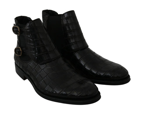 Chaussures Derby en cuir de crocodile noir Dolce & Gabbana