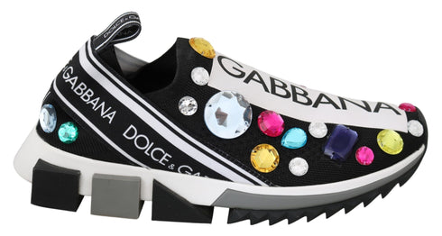 Dolce & Gabbana Black Crystal Sneakers – Women’s Stretch Slip-On Low Top Shoes