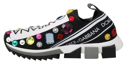 Dolce & Gabbana Black Crystal Sneakers – Women’s Stretch Slip-On Low Top Shoes