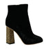 Dolce & Gabbana Black Velvet Ankle Boots with Gold Crystal Heels – Women's Luxury Footwear