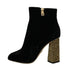 Dolce & Gabbana Black Velvet Ankle Boots with Gold Crystal Heels – Women's Luxury Footwear