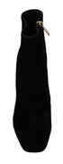Dolce & Gabbana Black Velvet Ankle Boots with Gold Crystal Heels – Women's Luxury Footwear