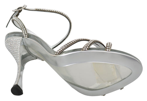 Dolce & Gabbana Crystal Ankle Strap Sandals Silver Leather Women’s Shoes
