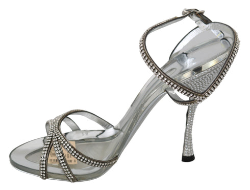Dolce & Gabbana Crystal Ankle Strap Sandals Silver Leather Women’s Shoes