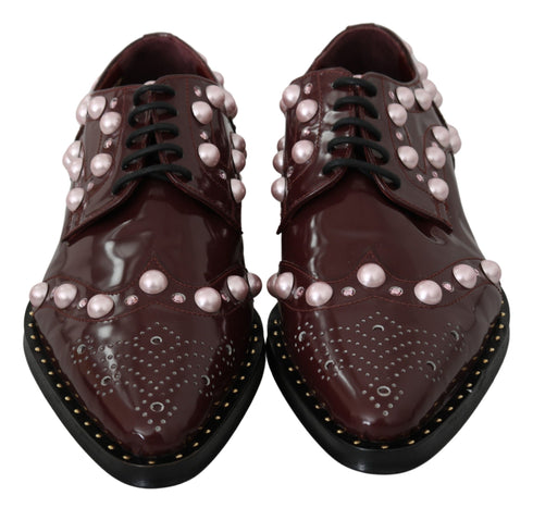 Dolce & Gabbana Women's Bordeaux Leather Crystal Pearl Formal Shoes