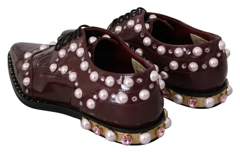 Dolce & Gabbana Women's Bordeaux Leather Crystal Pearl Formal Shoes