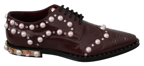 Dolce & Gabbana Women's Bordeaux Leather Crystal Pearl Formal Shoes