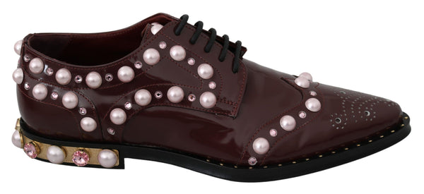 Dolce & Gabbana Women's Bordeaux Leather Crystal Pearl Formal Shoes