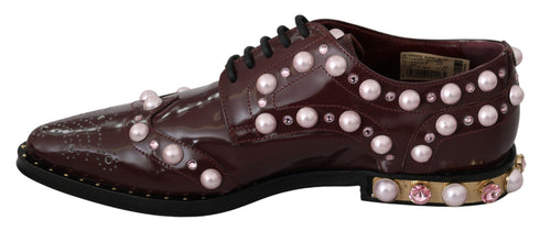 Dolce & Gabbana Women's Bordeaux Leather Crystal Pearl Formal Shoes