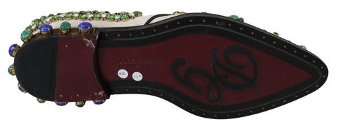 Dolce & Gabbana Dress Brogue Shoes White Suede with Multicolor Crystals – Women’s