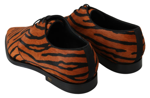 Dolce & Gabbana Orange Tiger Pony Hair Dress Shoes – Formal Leather Sole