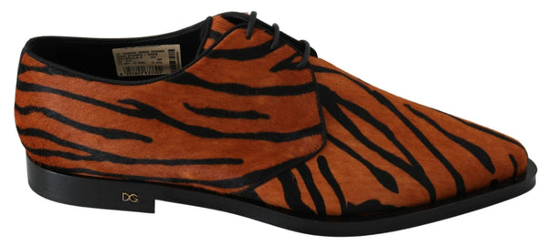 Dolce & Gabbana Orange Tiger Pony Hair Dress Shoes – Formal Leather Sole