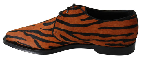 Dolce & Gabbana Orange Tiger Pony Hair Dress Shoes – Formal Leather Sole