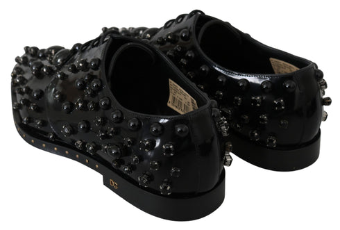 Dolce & Gabbana Dress Brogue Shoes Black Leather with Crystals – Women’s