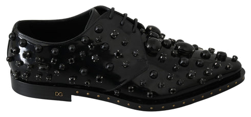 Dolce & Gabbana Dress Brogue Shoes Black Leather with Crystals – Women’s