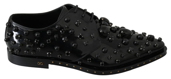 Dolce & Gabbana Dress Brogue Shoes Black Leather with Crystals – Women’s