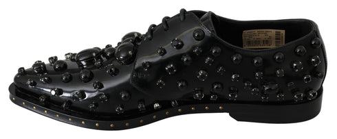 Dolce & Gabbana Dress Brogue Shoes Black Leather with Crystals – Women’s