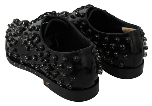 Dolce & Gabbana Dress Brogue Shoes Black Leather with Crystals – Women’s