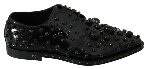Dolce & Gabbana Dress Brogue Shoes Black Leather with Crystals – Women’s
