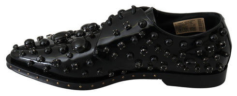 Dolce & Gabbana Dress Brogue Shoes Black Leather with Crystals – Women’s
