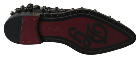 Dolce & Gabbana Dress Brogue Shoes Black Leather with Crystals – Women’s