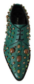 Dolce & Gabbana Dress Brogue Shoes Green Leather with Crystals – Women’s