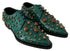 Dolce & Gabbana Dress Brogue Shoes Green Leather with Crystals – Women’s