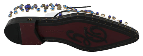 Dolce & Gabbana Dress Brogue Shoes White Leather with Crystals – Women’s