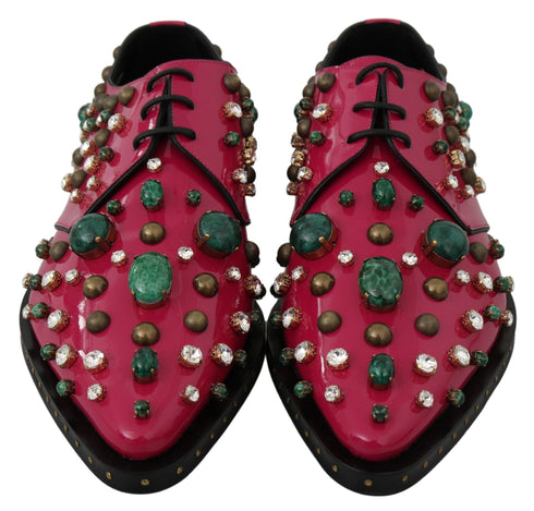 Dolce & Gabbana Dress Brogue Shoes Fuchsia Pink Patent Leather with Crystals – Women’s