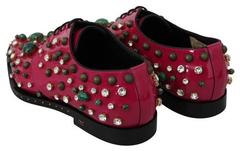 Dolce & Gabbana Dress Brogue Shoes Fuchsia Pink Patent Leather with Crystals – Women’s