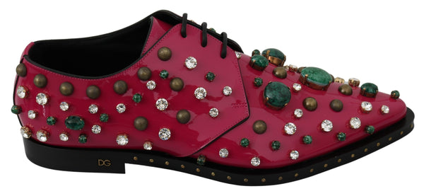 Dolce & Gabbana Dress Brogue Shoes Fuchsia Pink Patent Leather with Crystals – Women’s
