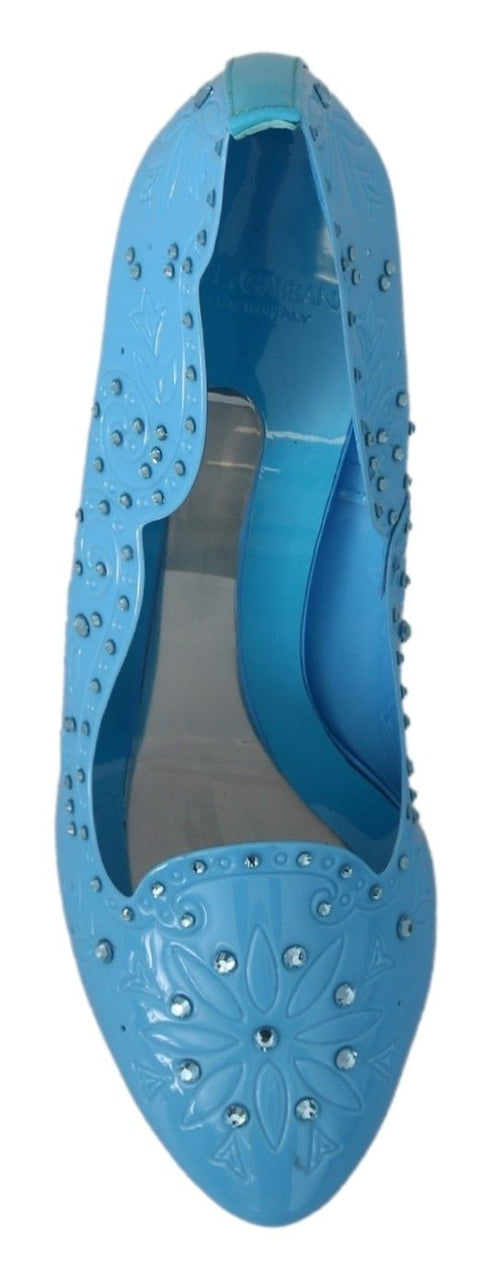 Dolce & Gabbana Women's Blue PVC Cinderella Heels – Clear Crystal Floral Pumps