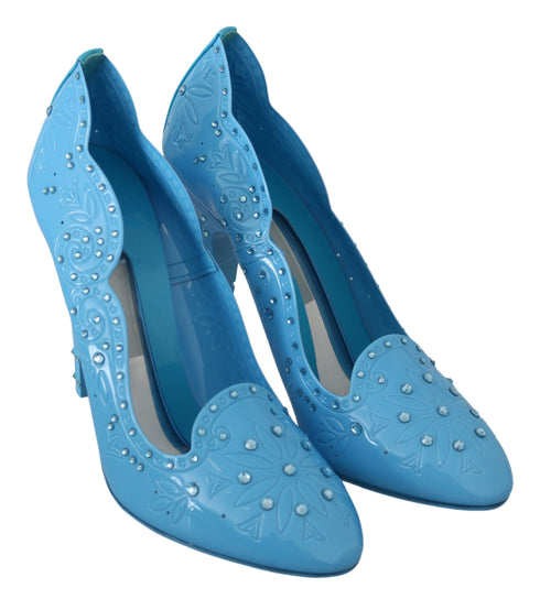 Dolce & Gabbana Women's Blue PVC Cinderella Heels – Clear Crystal Floral Pumps