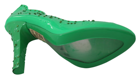 Dolce & Gabbana Women's Green PVC Cinderella Heels – Crystal Floral Pumps