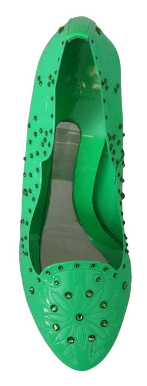 Dolce & Gabbana Women's Green PVC Cinderella Heels – Crystal Floral Pumps