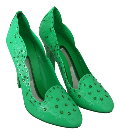 Dolce & Gabbana Women's Green PVC Cinderella Heels – Crystal Floral Pumps