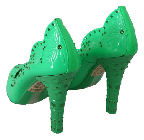 Dolce & Gabbana Women's Green PVC Cinderella Heels – Crystal Floral Pumps