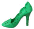 Dolce & Gabbana Women's Green PVC Cinderella Heels – Crystal Floral Pumps