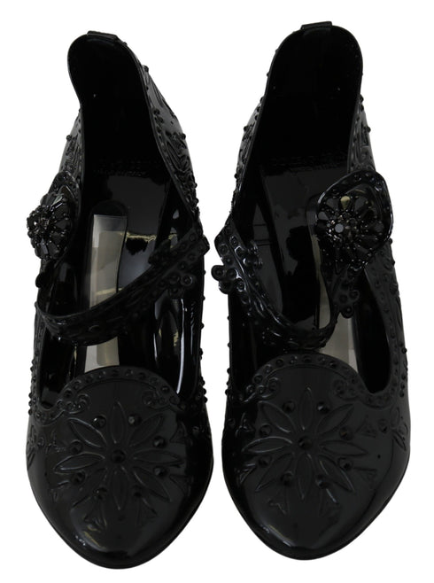 Dolce & Gabbana Cinderella Black Floral Crystal Heels Shoes - Women’s