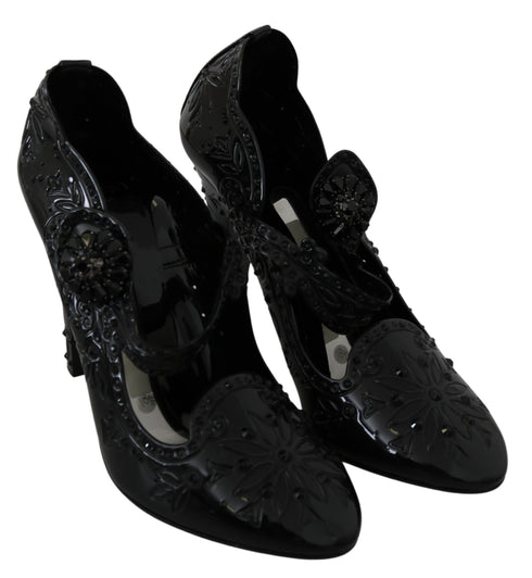 Dolce & Gabbana Cinderella Black Floral Crystal Heels Shoes - Women’s