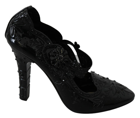 Dolce & Gabbana Cinderella Black Floral Crystal Heels Shoes - Women’s