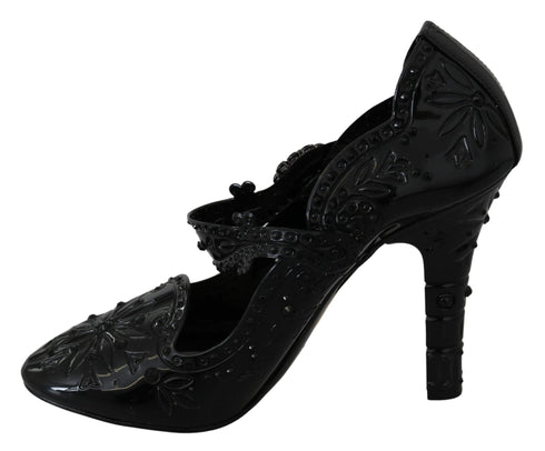 Dolce & Gabbana Cinderella Black Floral Crystal Heels Shoes - Women’s