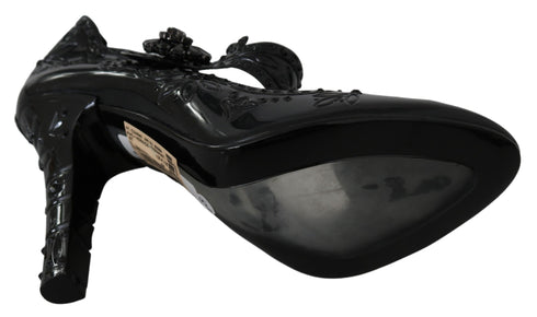 Dolce & Gabbana Cinderella Black Floral Crystal Heels Shoes - Women’s